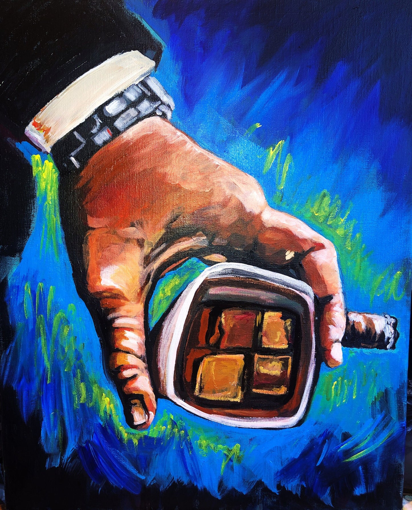 Cigar and cognac original acrylic painting