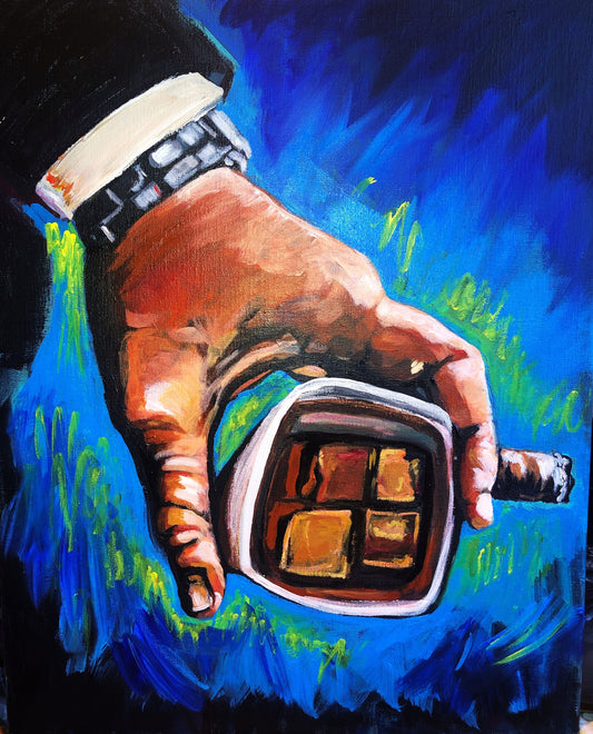 Cigar and cognac original acrylic painting
